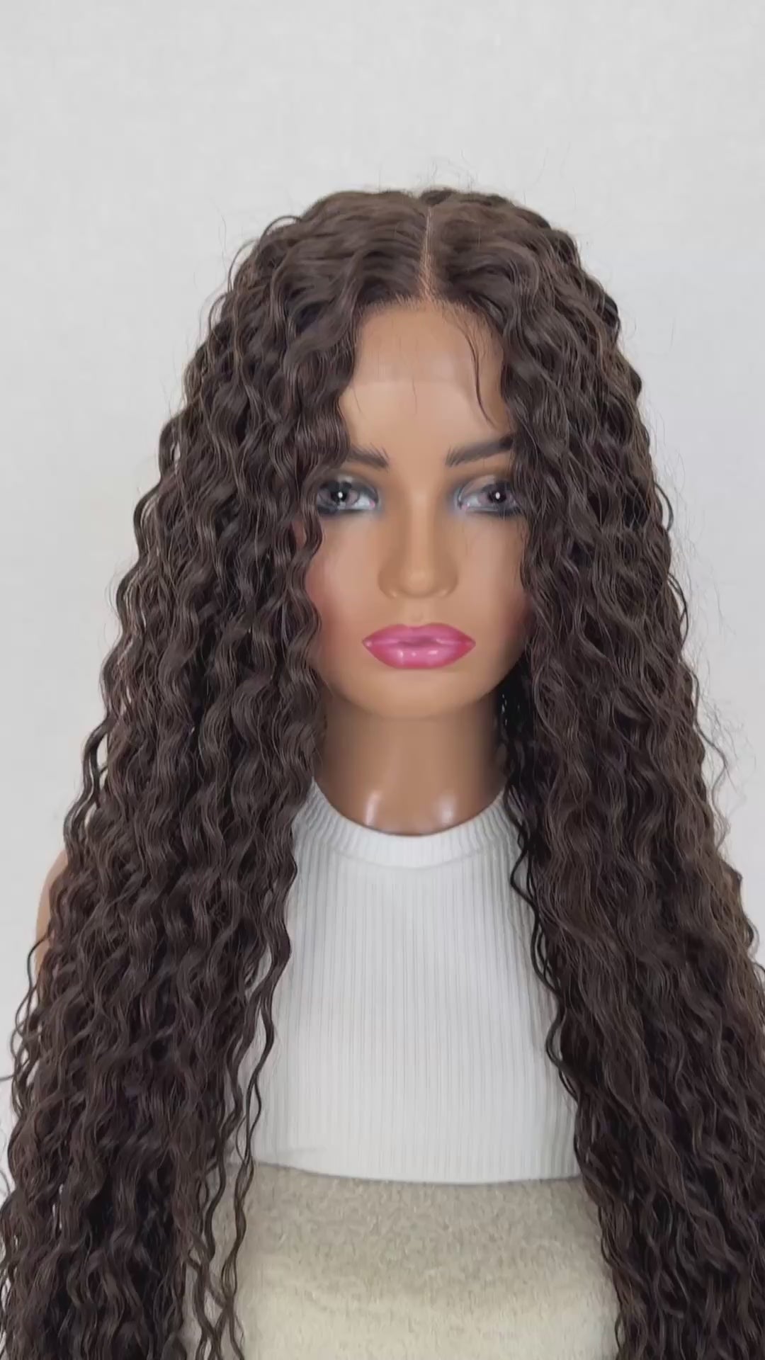 yasmine t-part lacefront long hair, brunette curly wig, heat safe, glueles wig australia. 