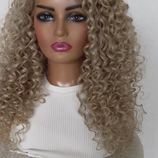 t-part lacefrot blonde synthetic, creamy blonde colour, middle part, heat safe wig.