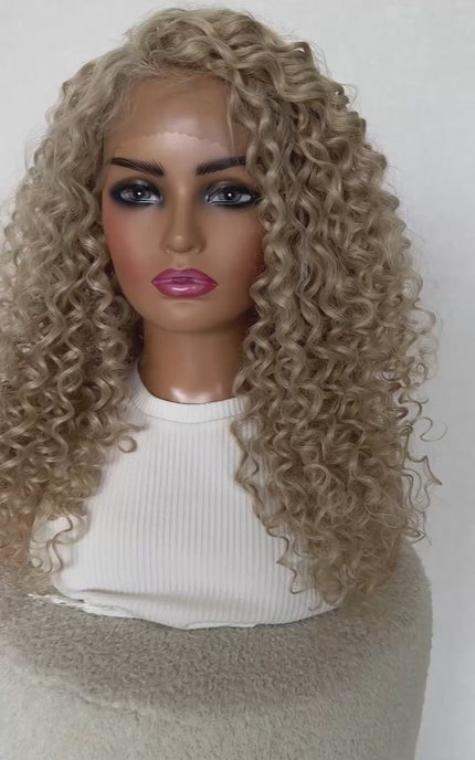 t-part lacefrot blonde synthetic, creamy blonde colour, middle part, heat safe wig.