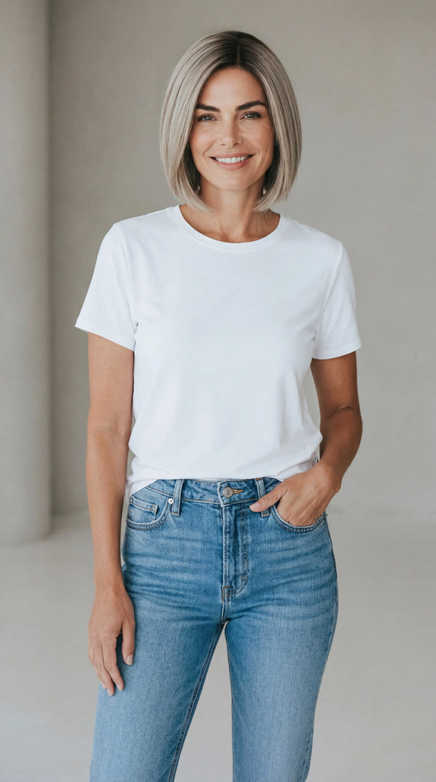 blonde bob length human hair lace front glueless wig in australia for women with hairloss, alopecia and chemotherapy.