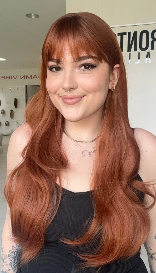 long copper fringe synthetic wig for hairloss.