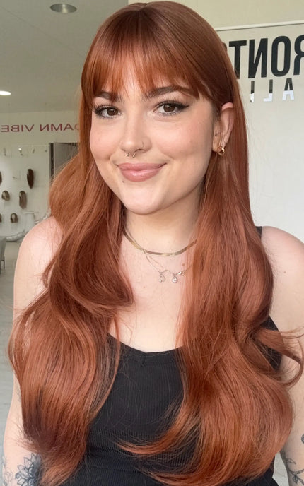 long copper fringe synthetic wig for hairloss.