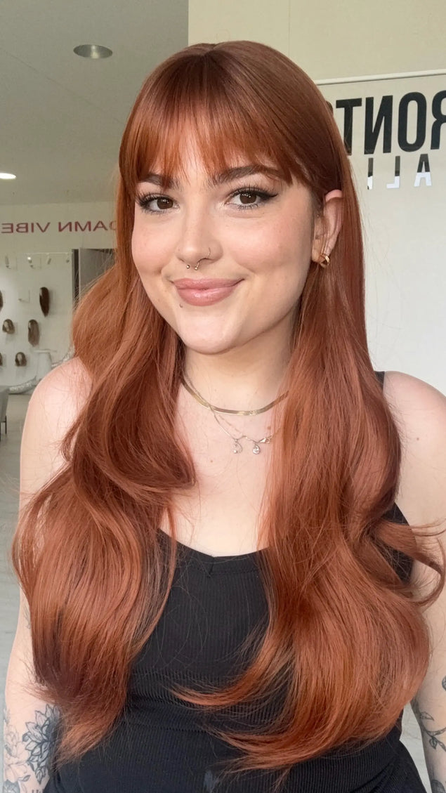 long copper fringe synthetic wig for hairloss.