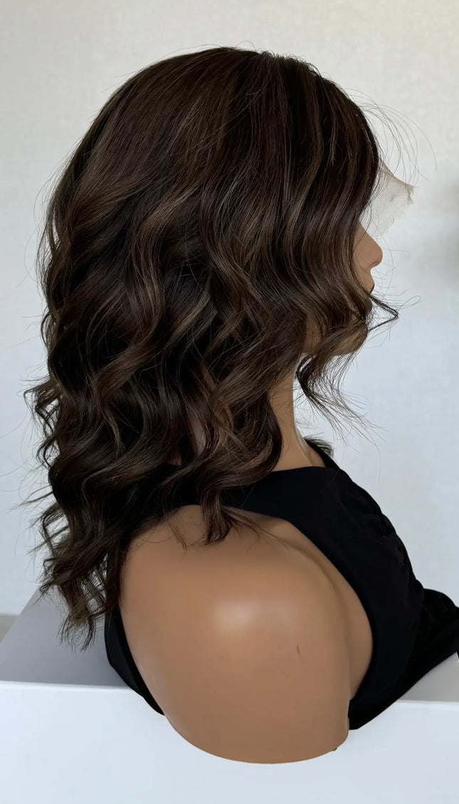 lace front human hair brunette wig for hairloss and daily wear.