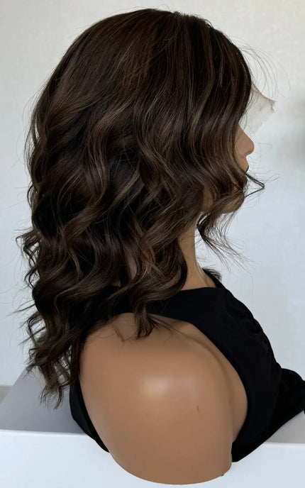 lace front human hair brunette wig for hairloss and daily wear.