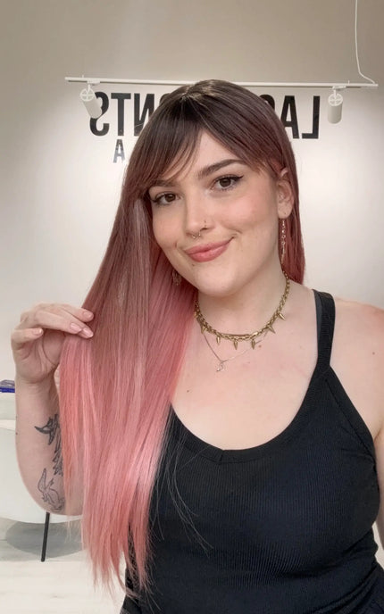 heat safe glueless synthetic wig with fringe and middle part, australia synthetics
