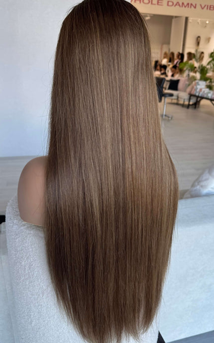 back view, long straight hair 28 inches silky 