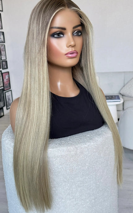 medical grade realistic human hair wig long length for daily wear and hairloss.