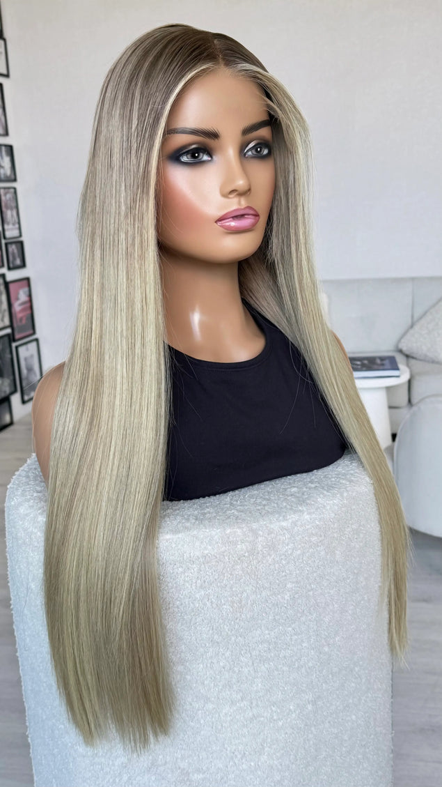medical grade realistic human hair wig long length for daily wear and hairloss.