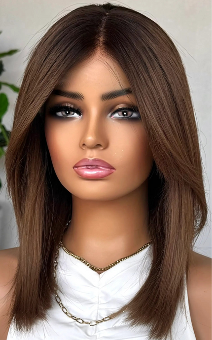brunette straight hair lace front wig for daily wear, medical grade for hairloss and alopecia.