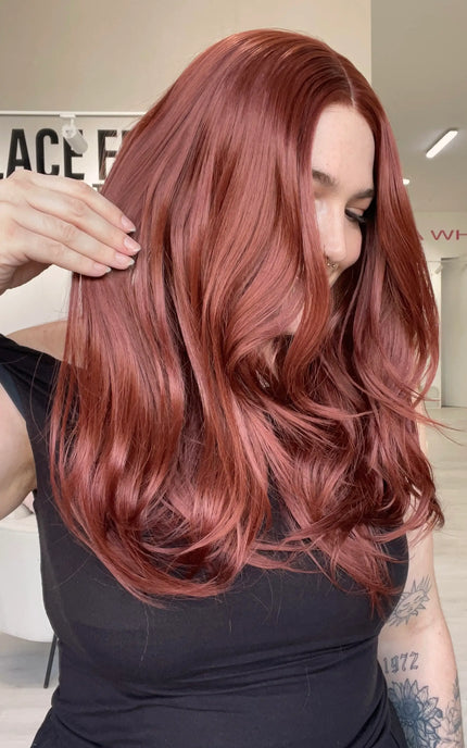 Australia heat safe red hair wig, layered red hair synthetic, glueless cap with changeable parting.