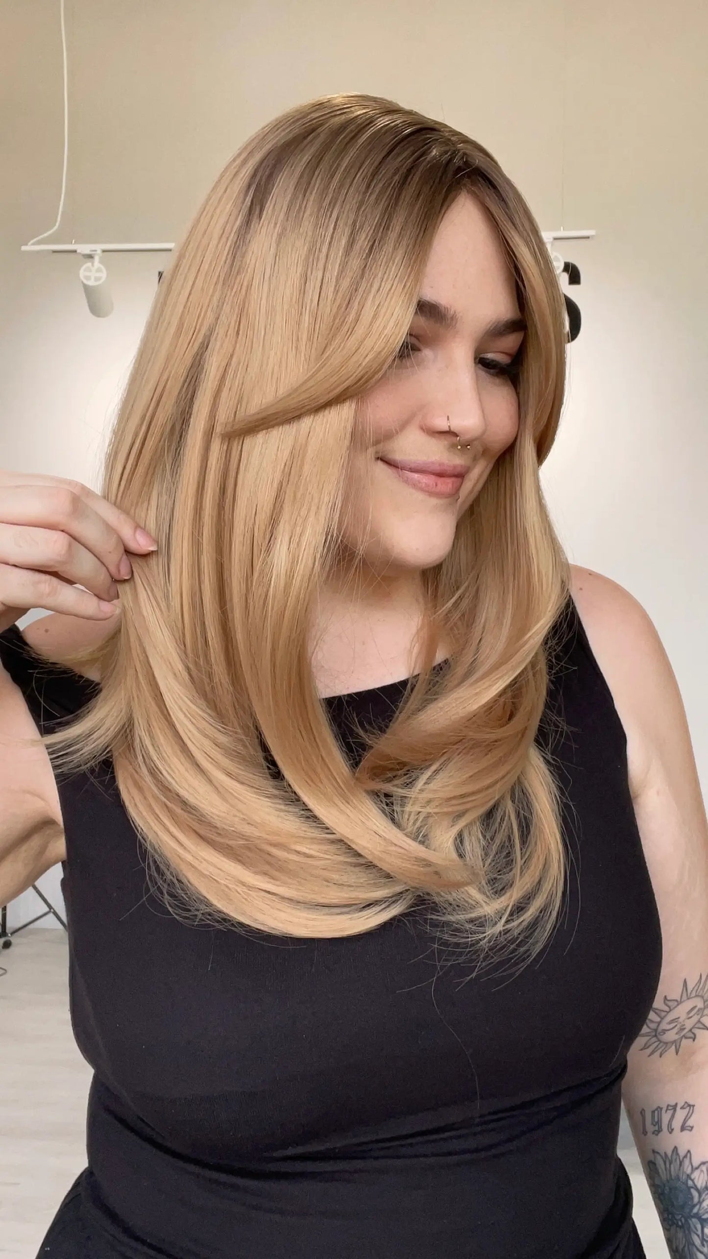 heat safe layered blonde ombre coloured synthetic wig for hairloss, alopecia, chemotherapy. Australia.
