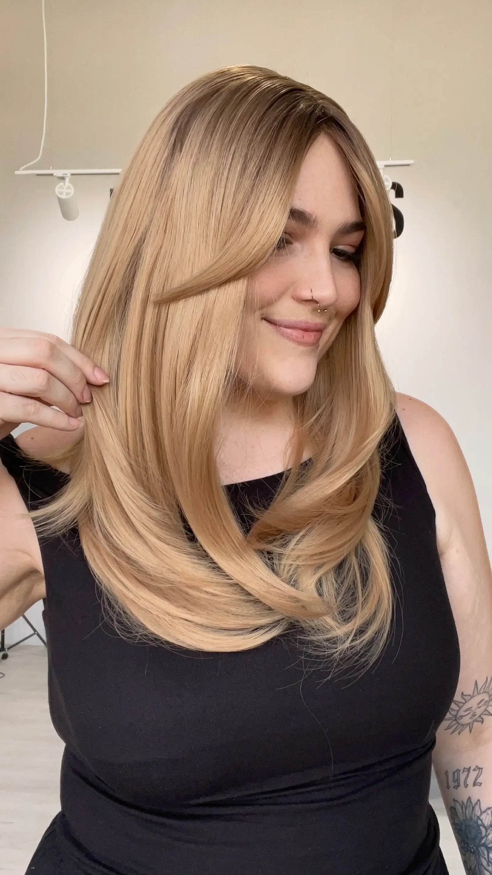 heat safe layered blonde ombre coloured synthetic wig for hairloss, alopecia, chemotherapy. Australia.