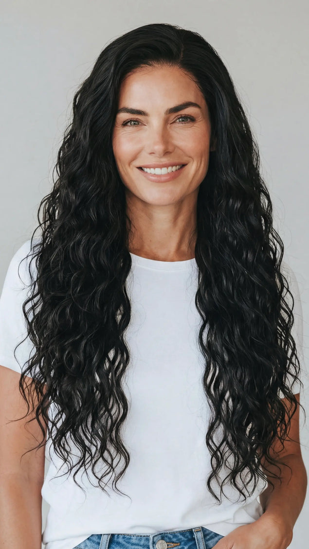 natural wavy textured human hair lace front wig for hairloss, alopecia, chemotherapy. realistic hairline.