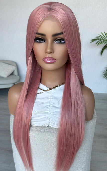 australia synthetic pink wig lacefront glueless.