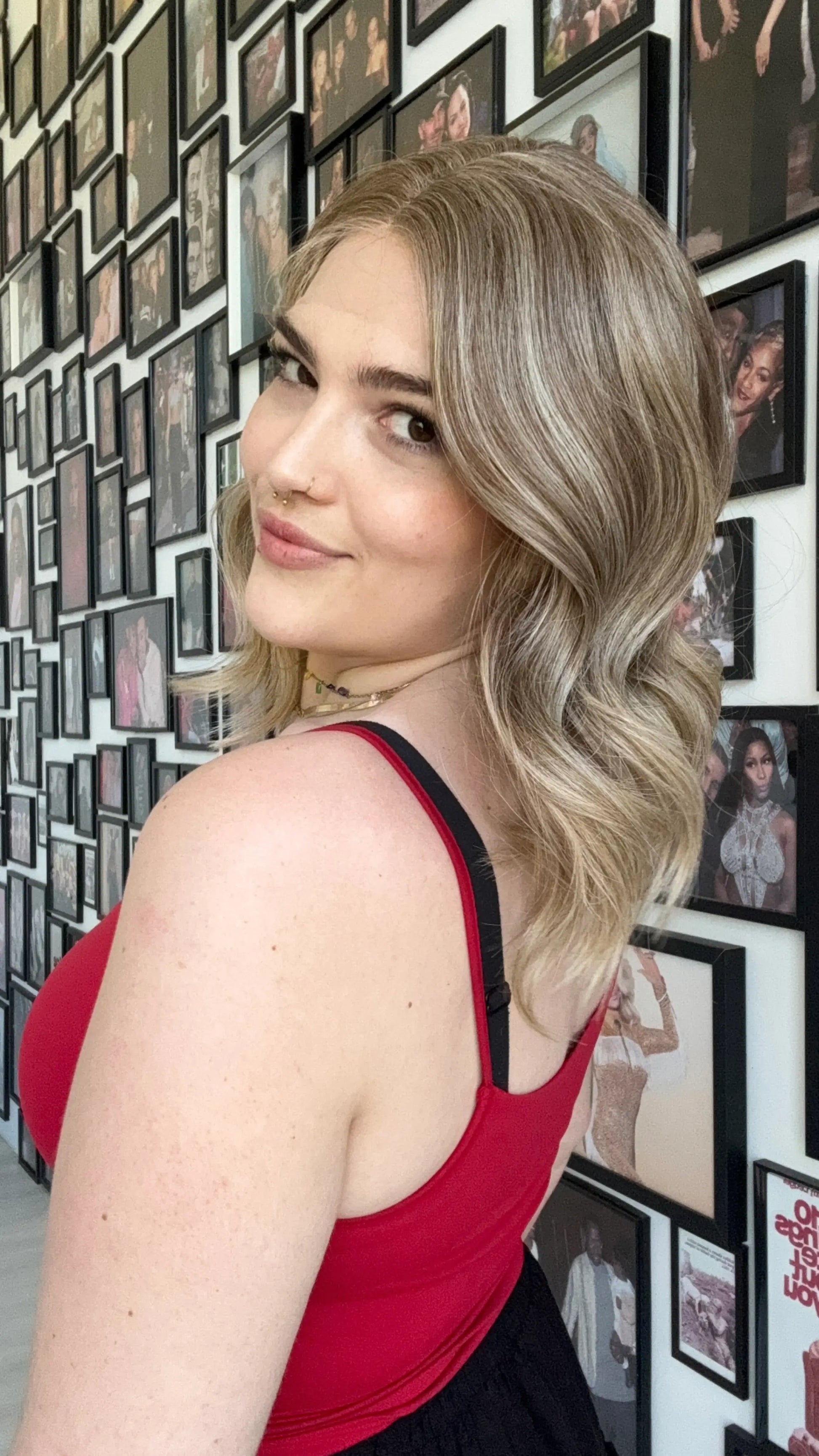 luxury synthetic wig, sandy blonde with soft waves, natural synthetic wig australia.