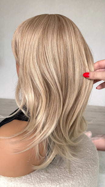 sandy blonde topper side on view, layered blonde hair topper, gold coast, australia.