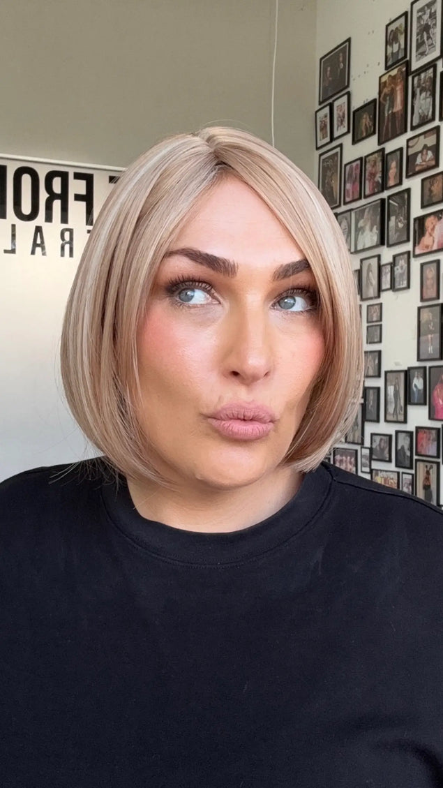 glueless heat safe 8-10 inch bob, strawberry blonde with fringe, gold coast australia.