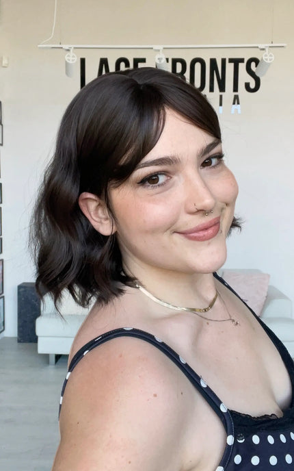 dark brown short bob synthetic with fringe and heat safe hair, australia.
