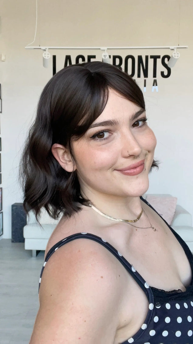 dark brown short bob synthetic with fringe and heat safe hair, australia.