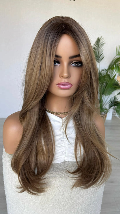 blonde ombre, heat safe synthetic wigs australia. middle part.