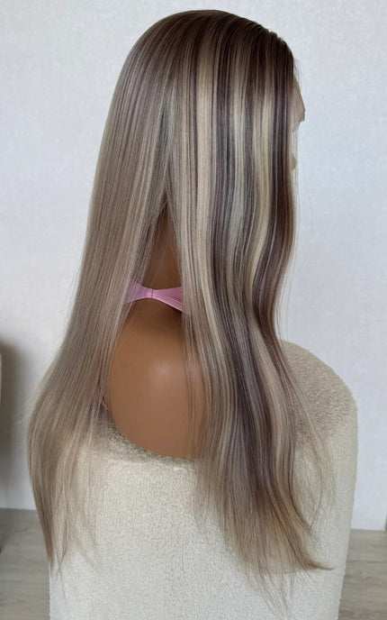 side on view long ash hair wig lacefront australia.