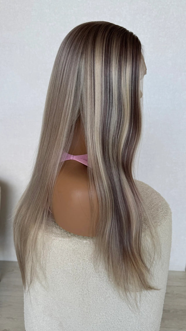 side on view long ash hair wig lacefront australia.