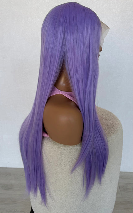 28 inch hair side on view, long purple wig australia, heat safe hair, synthetics australia.