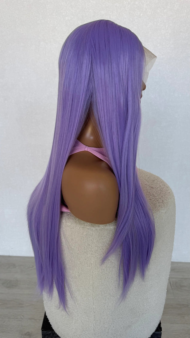 28 inch hair side on view, long purple wig australia, heat safe hair, synthetics australia.
