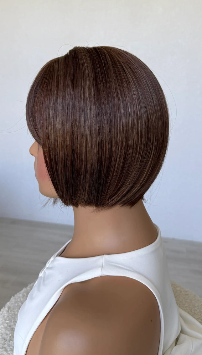 side on view synthetic hair topper,
