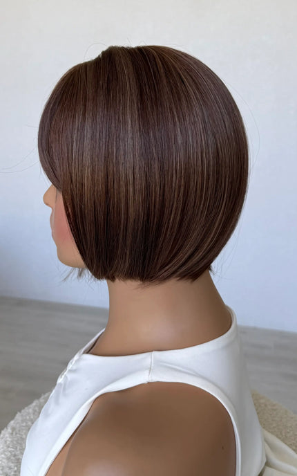 side on view synthetic hair topper,