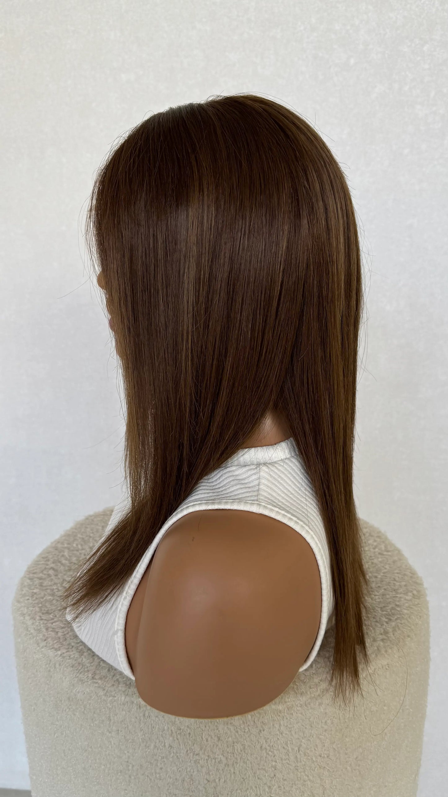 side view golden brunette straight hair wig, human hair wigs australia.