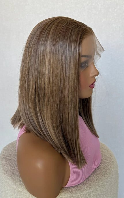 lacefront dark golden blonde hair, lacefront glueless synthetic wig. 