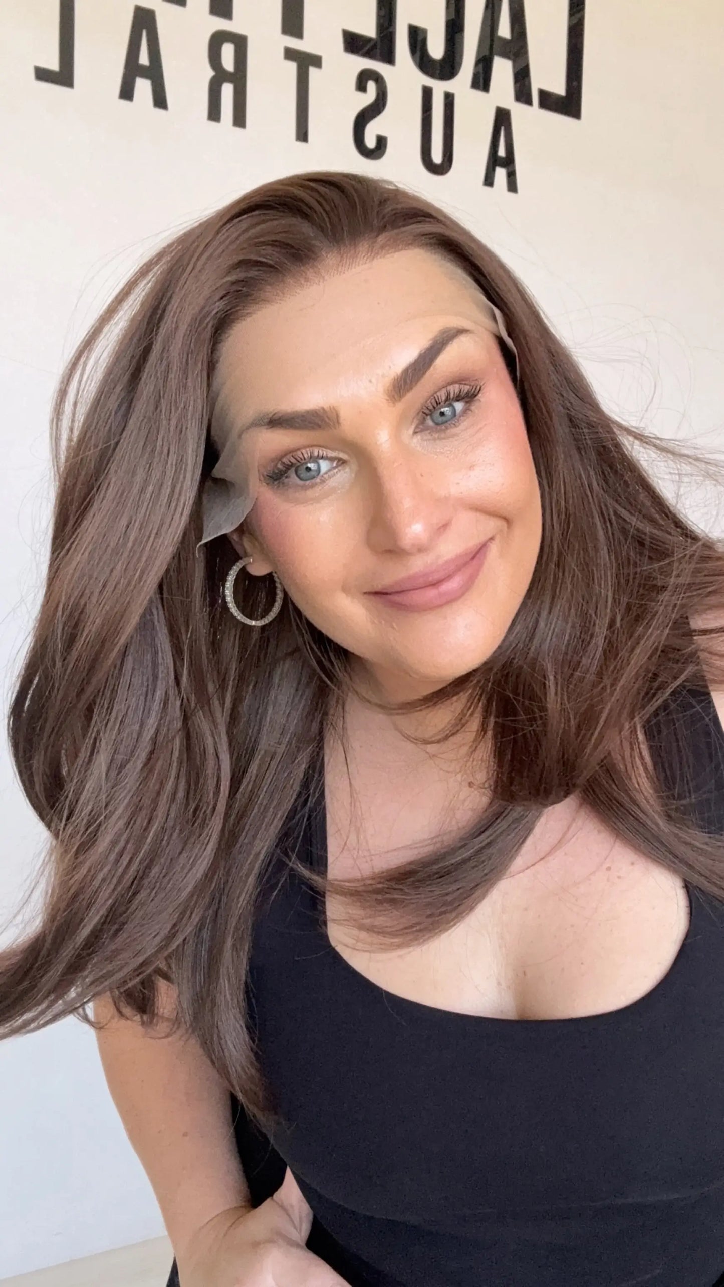 tia- warm brunette with layers, lace front wig australia, glueless synthetic wig.