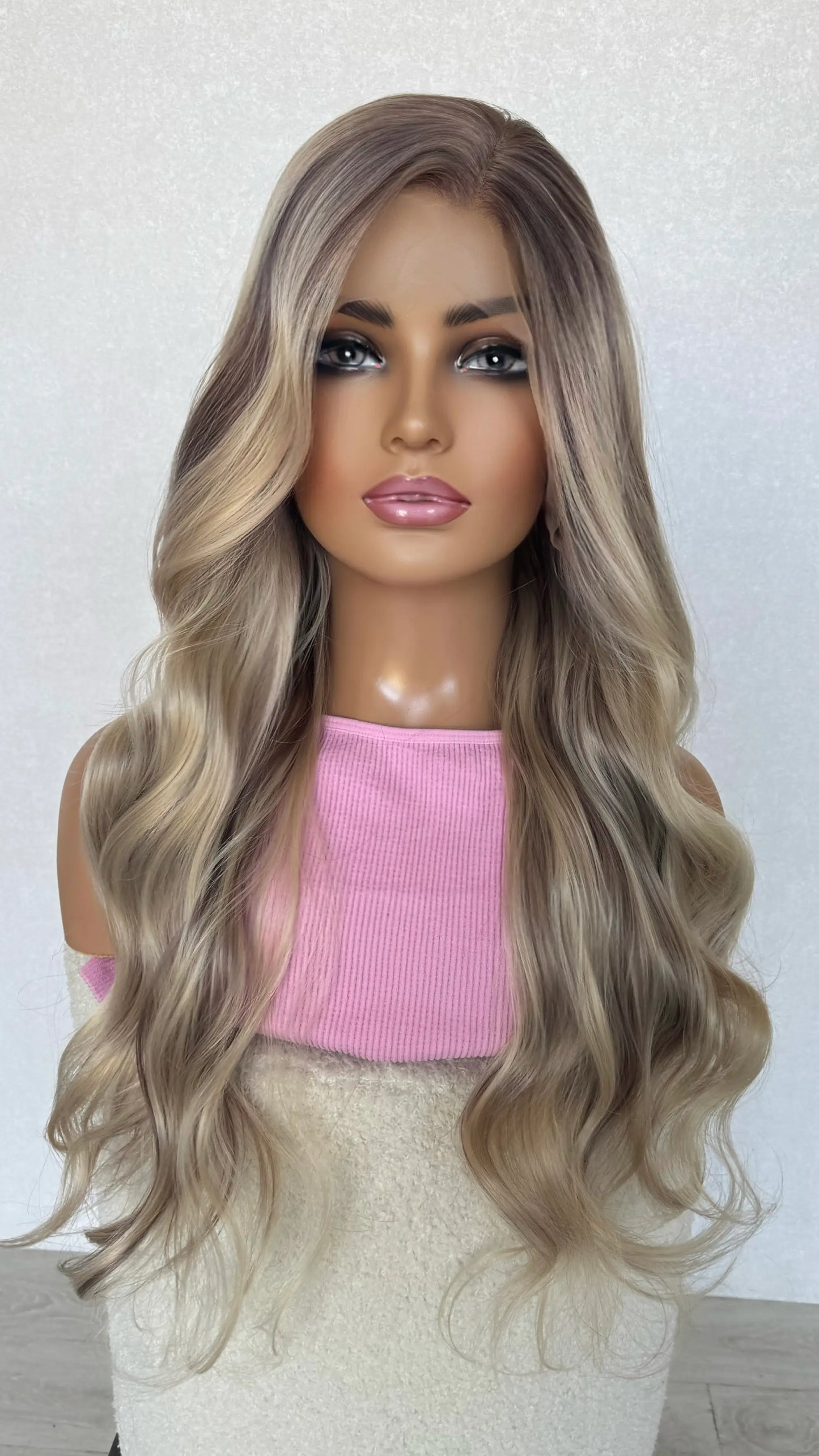 wavy silver lining side part, long length synthetic hair australia.