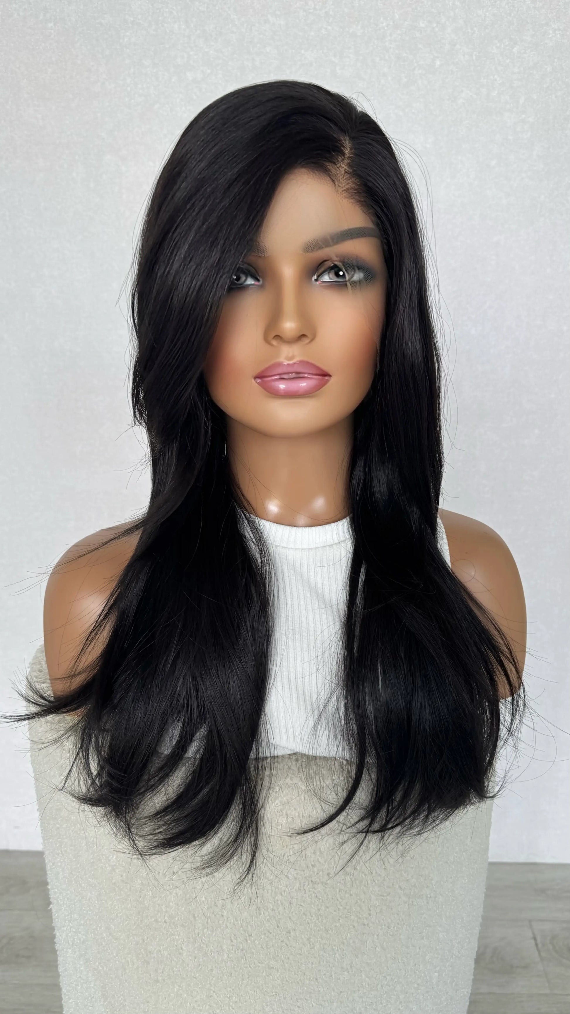side part, lacefront synthetic wig australia, long layered hair.