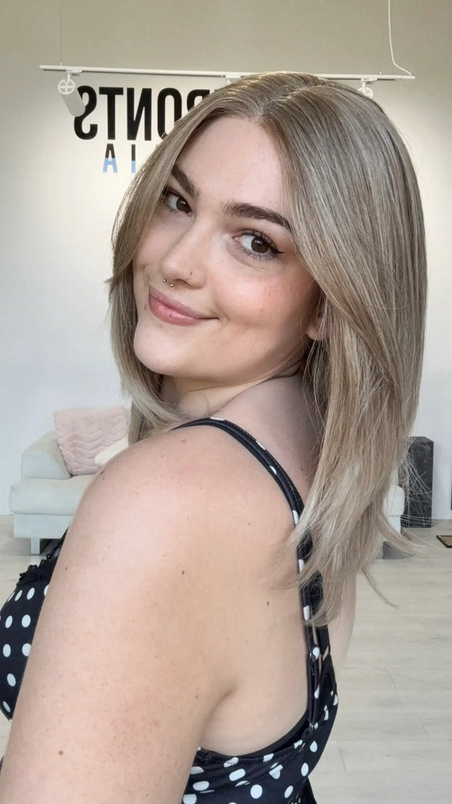 glueless small size synthetic wig in sandy blonde colour for women with hairloss.