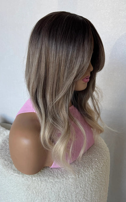 side view cutain bang synthetic wig, heat safe, glueless wig australia.
