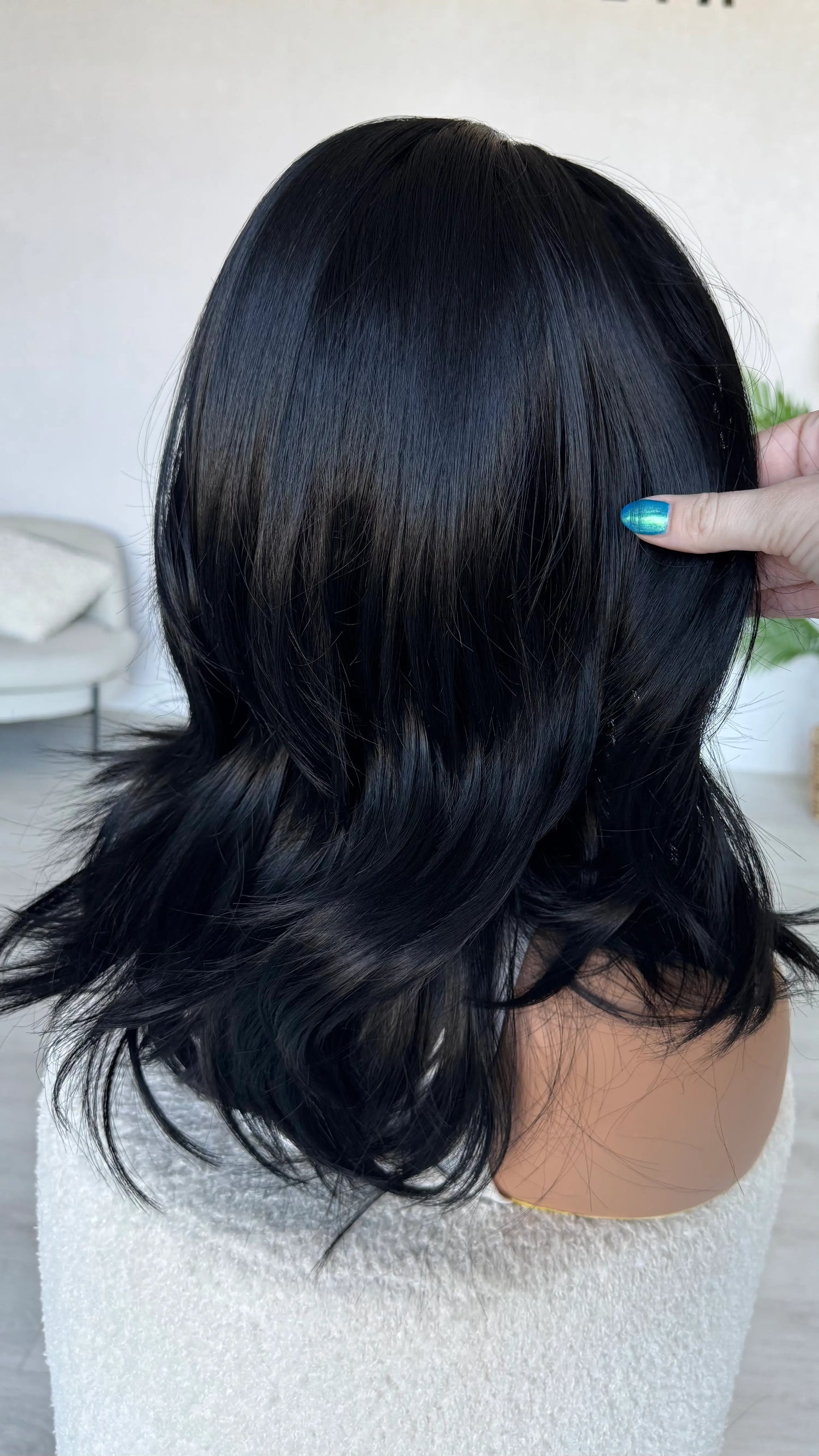 side view holding hair, long layers in black hair, wigs australia.