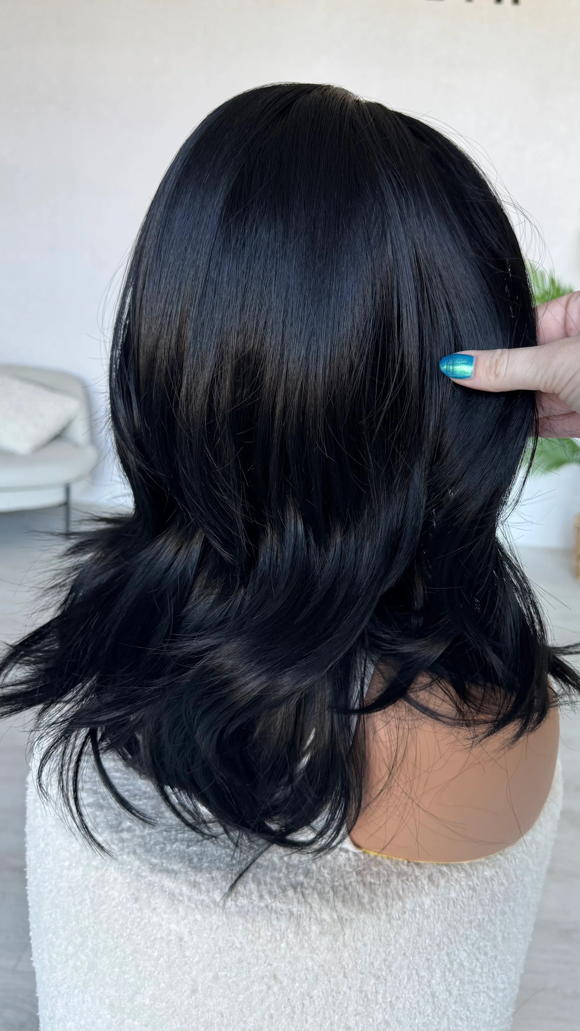 side view holding hair, long layers in black hair, wigs australia.
