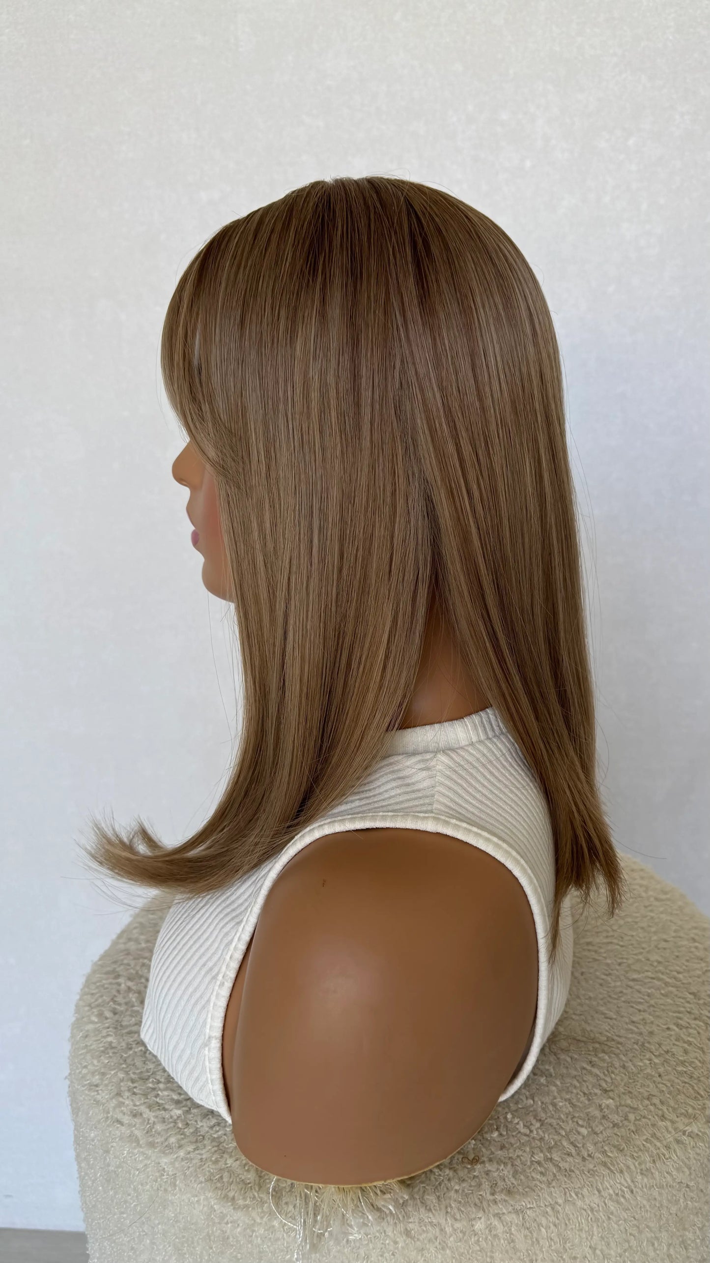 side view, nicole synthetic wig with fringe, australia synthetic wigs, heat safe glueless.