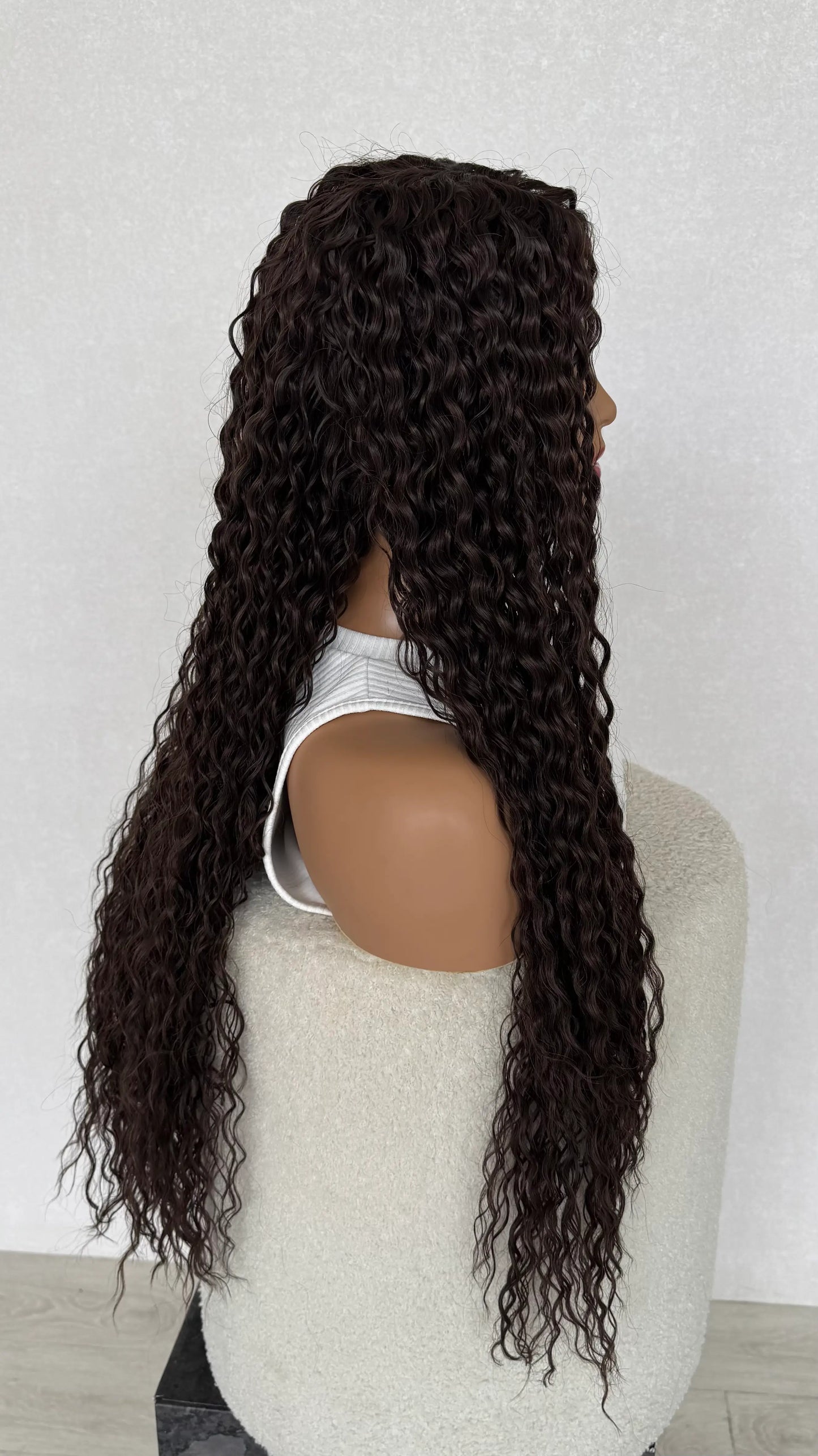 long hair curly brunette wig, t-part lacefront, glueless heat safe wig australia.