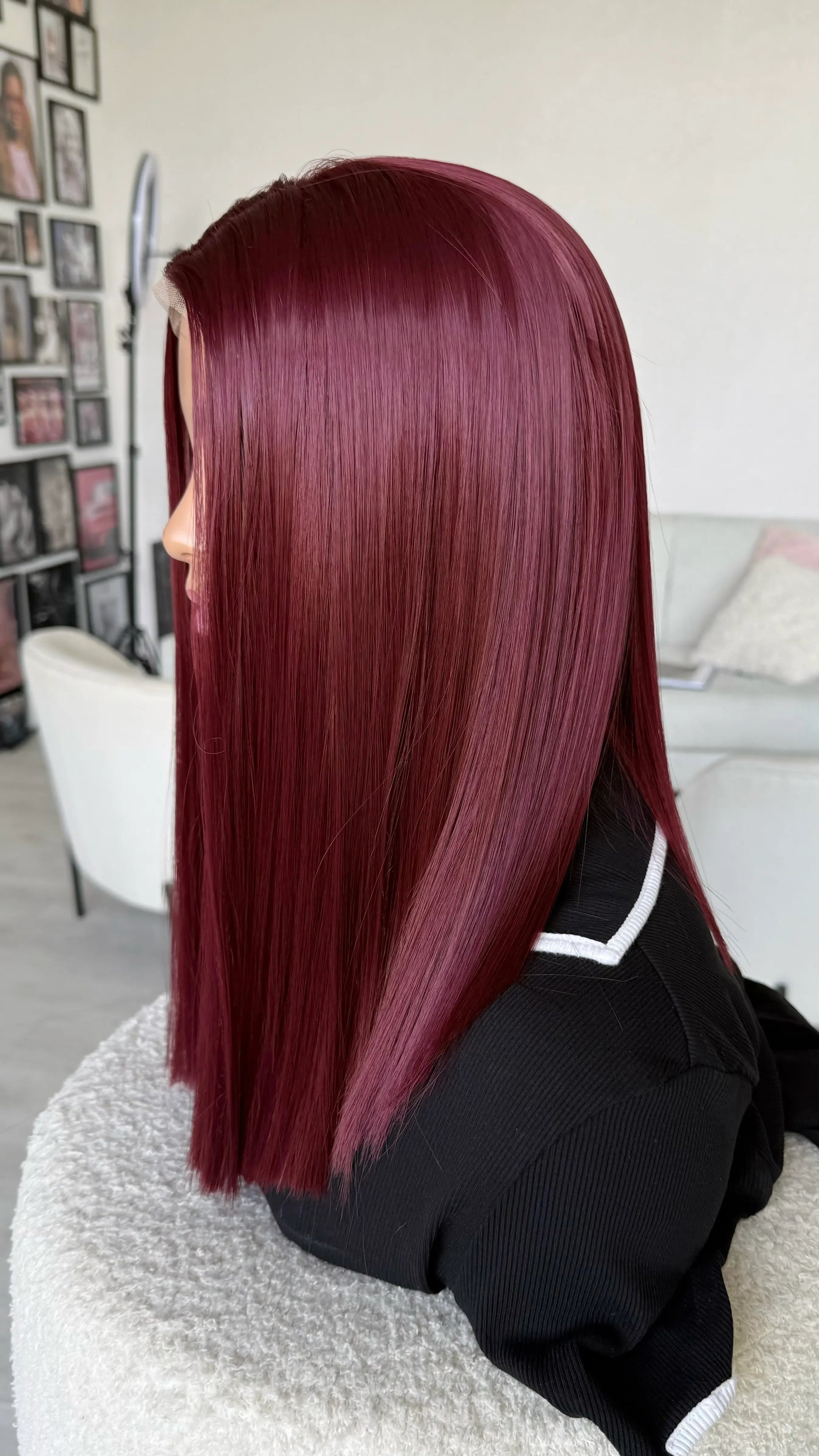 synthetic red wig with heat safe fibres for women with hairloss, alopecia.