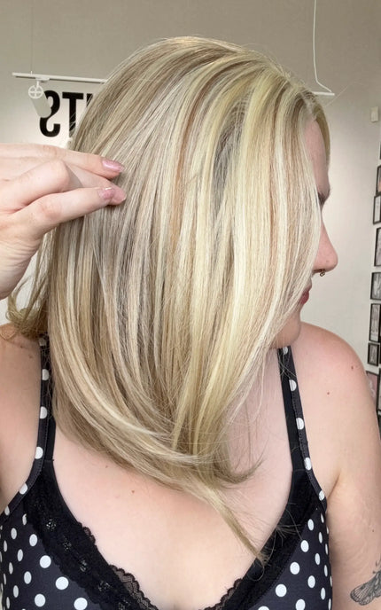 a glueless petite size lace wig in butter blonde colour, gold coast australia.