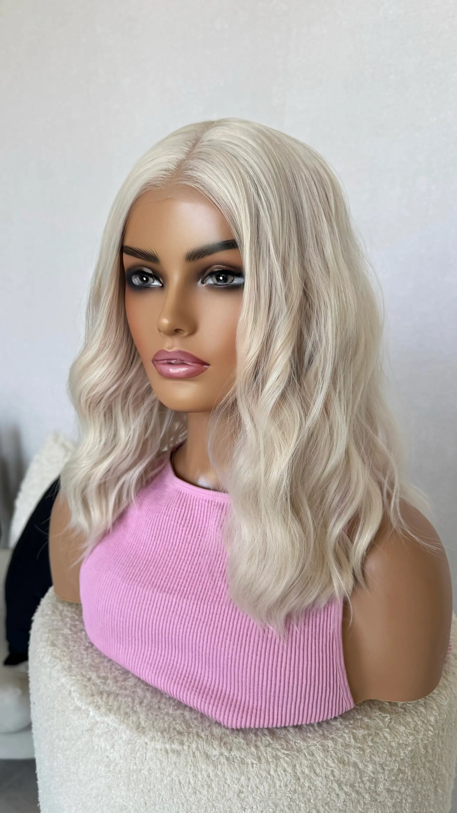 soft waves lacefront white blonde.