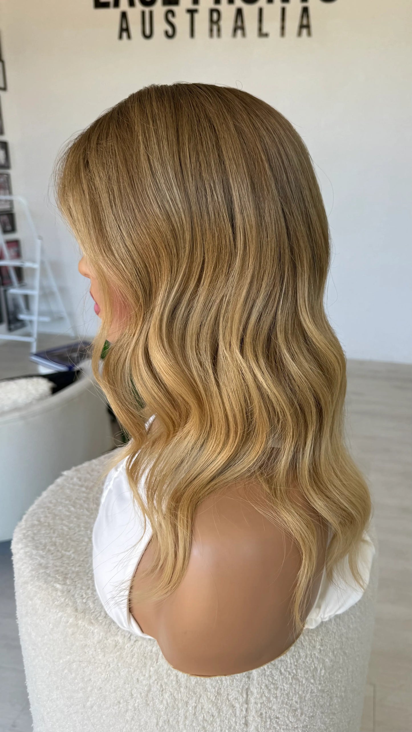 ombre golden blonde darker root, wavy hair human hair wig, lace front. medical lace front wig.