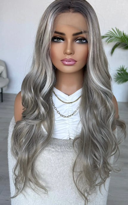silver blonde long lacefront wig australia.
