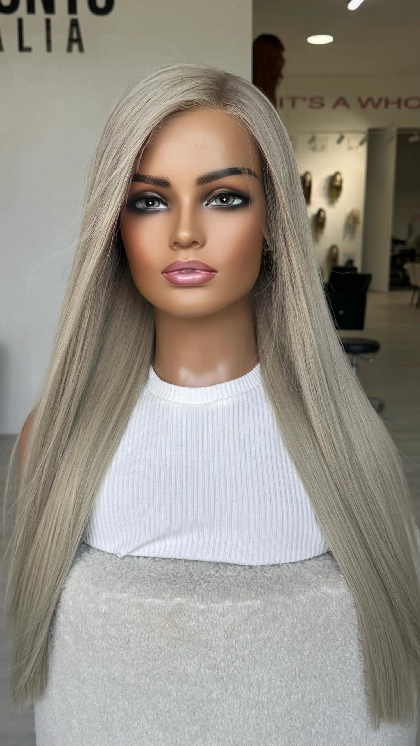 side part, long straight platinum blonde hair, lace front wig australia, Human hair wig.