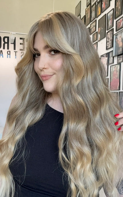 heat safe wavy blonde hair fringe topper, australia toppers.