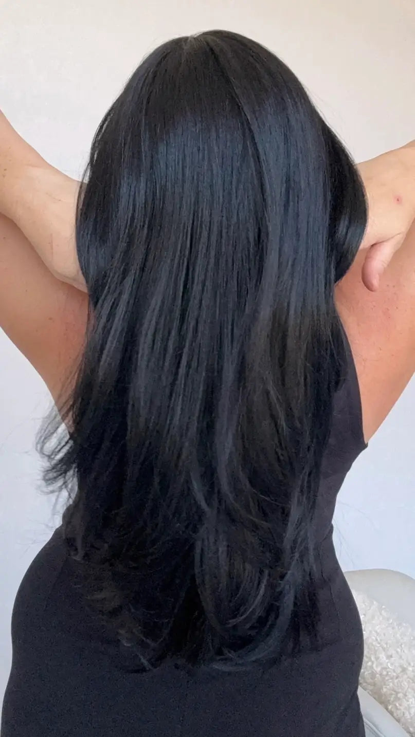 long layers black hair synthetic wig australia, middle part synthetic hair wig australia,